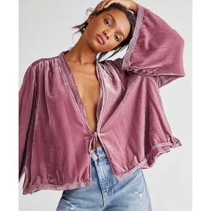 Free People Velvet Bed Jacket NWOT Pink/ Lilac